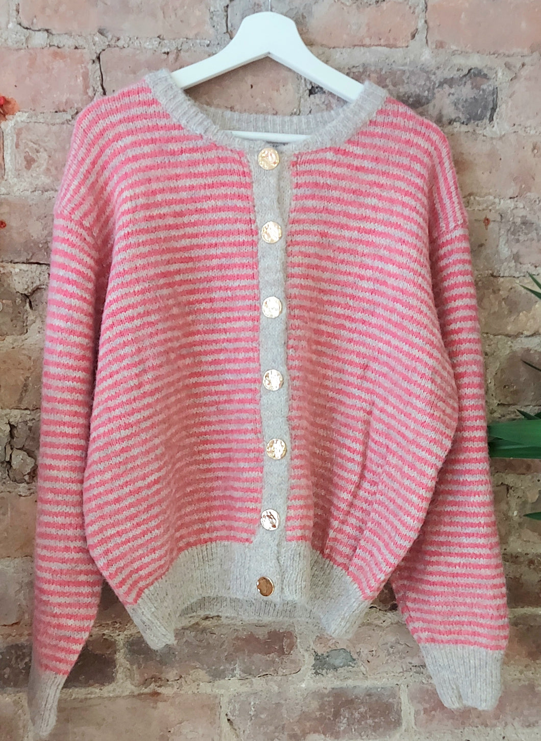 Tilly striped gold buttons knit cardigan