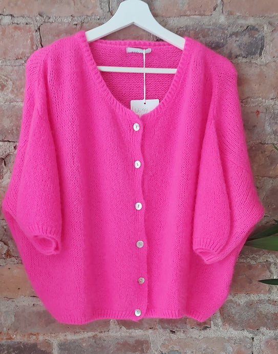 Tilly neon pink short sleeve knit cardi