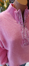 Load image into Gallery viewer, Kiki baby pink sequin knit zip sweater