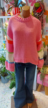 Load image into Gallery viewer, Kiki pink striped sleeve chunky knit sweater