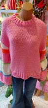 Load image into Gallery viewer, Kiki pink striped sleeve chunky knit sweater