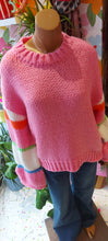 Load image into Gallery viewer, Kiki pink striped sleeve chunky knit sweater