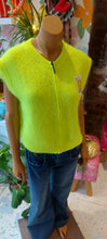 Load image into Gallery viewer, Kiki neon knit smiley face zip vest