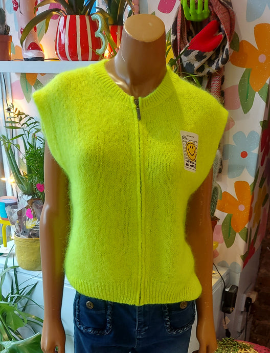 Kiki neon knit smiley face zip vest