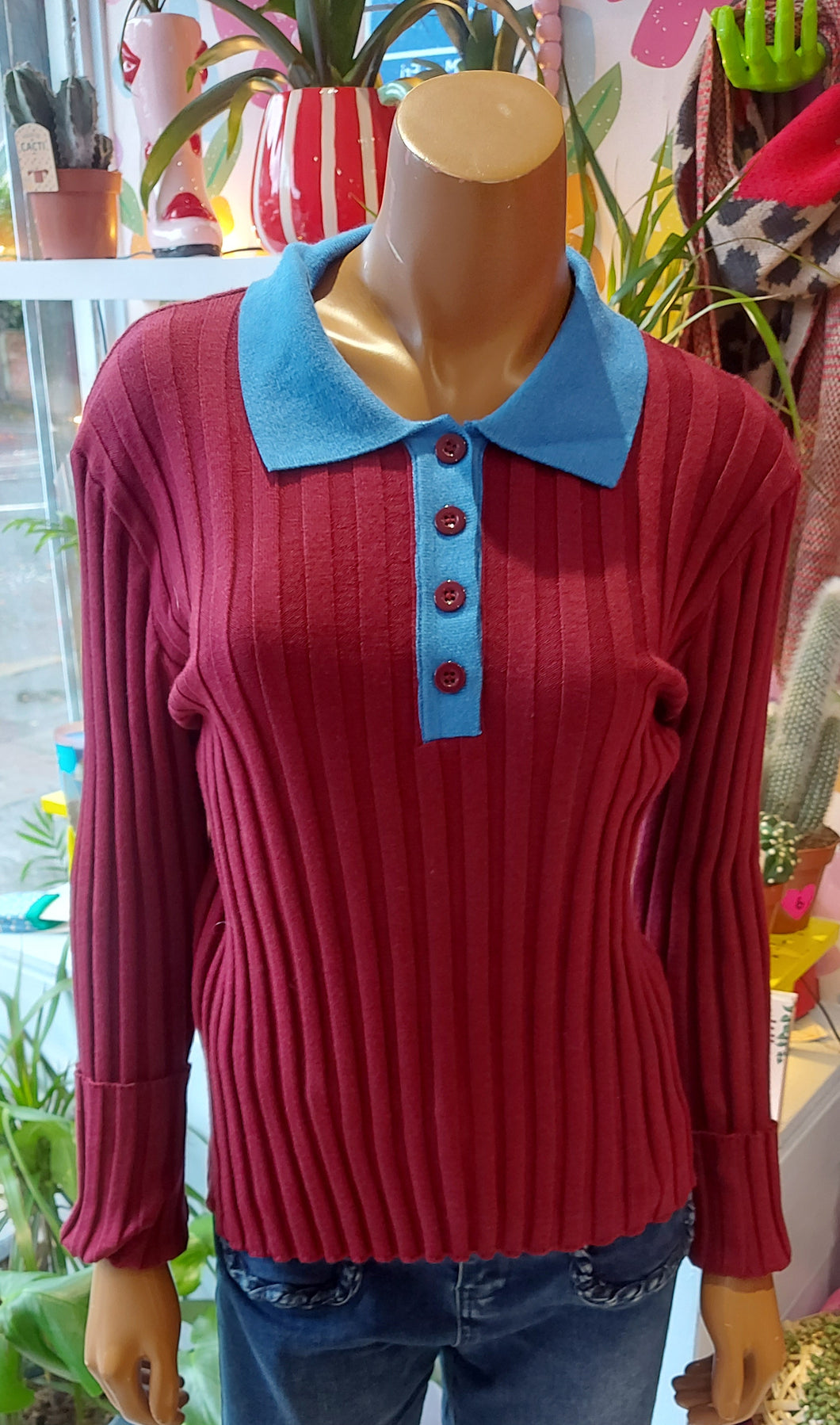 Kiki jersey contrast collar top