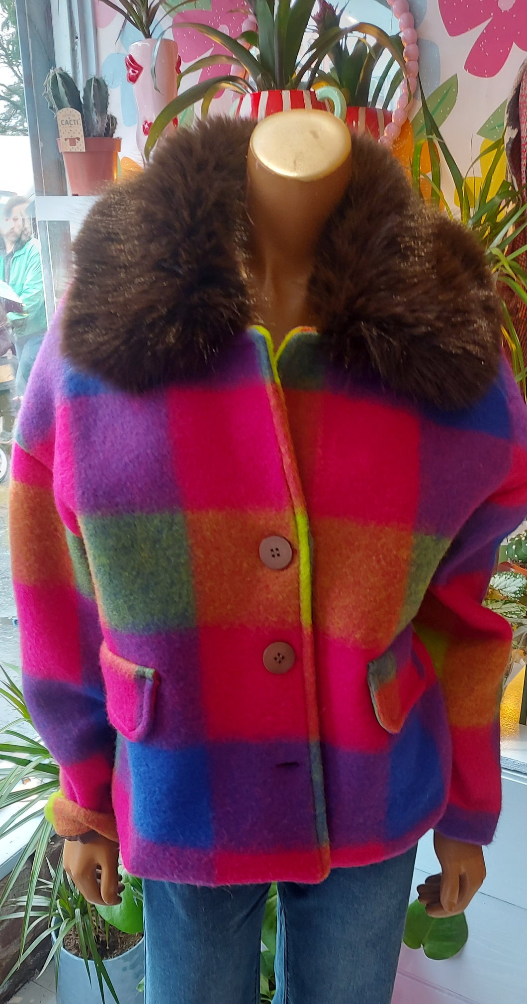 Sofie checked fleece felt jacket