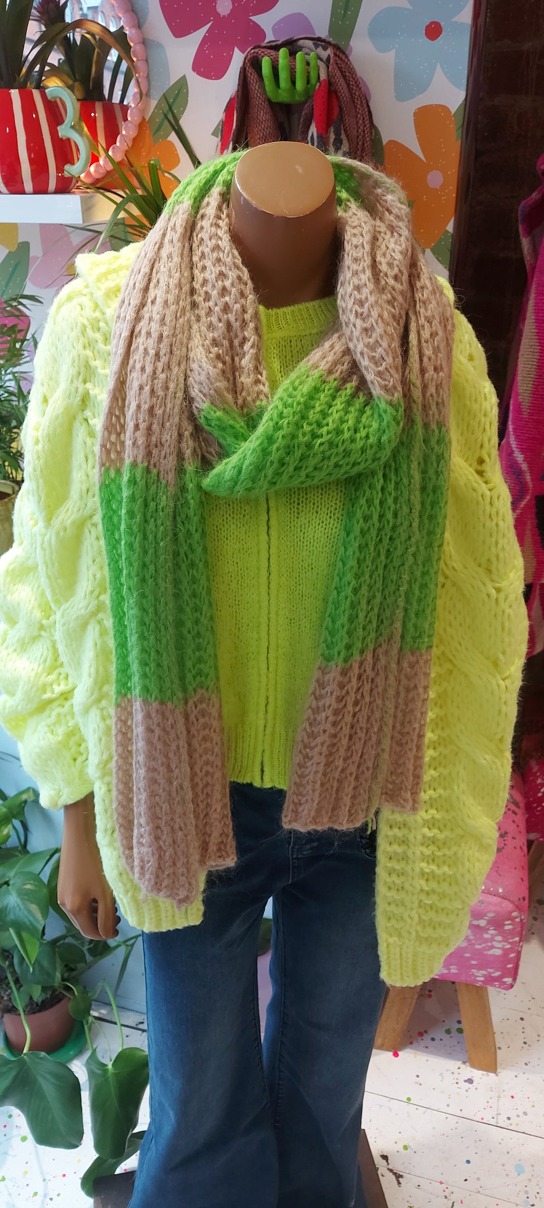 Stripey lime and taupe