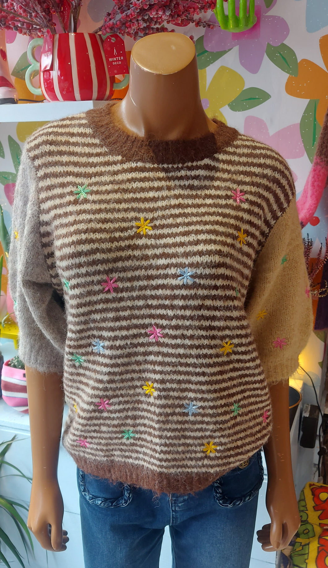 Ellie mix  ropped sleeve stripe knit sweater