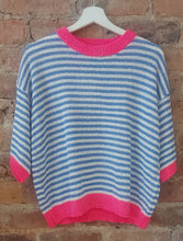 Load image into Gallery viewer, Ellie vibrant constrast trim blue and white knit summer top