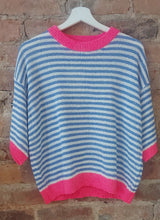 Load image into Gallery viewer, Ellie vibrant constrast trim blue and white knit summer top