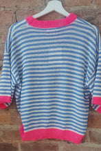 Load image into Gallery viewer, Ellie vibrant constrast trim blue and white knit summer top