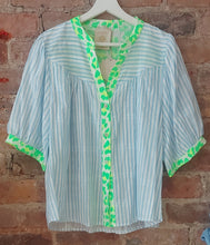 Load image into Gallery viewer, Neon green trim animal 100% Cotton blouse