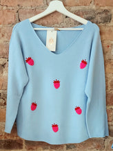 Load image into Gallery viewer, la powder blue strawberry knit Summer sweater