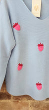 Load image into Gallery viewer, la powder blue strawberry knit Summer sweater