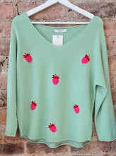 Load image into Gallery viewer, Ella mint green strawberry knit Summer sweater