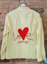 Load image into Gallery viewer, Lemon stripe love heart ruffle collar blouse
