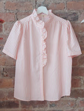 Load image into Gallery viewer, Ellie candy stripe pink ruffle collar short sleeve blouse