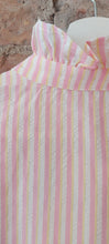 Load image into Gallery viewer, Ellie candy stripe pink ruffle collar short sleeve blouse