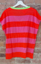 Load image into Gallery viewer, Bella wide stripe light knit top in red and pink neon green on neck
