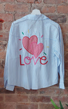 Load image into Gallery viewer, Good things ...embroidered striped blue and white shirt
