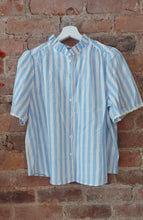 Load image into Gallery viewer, Bella baby blue striped blouse with piping on sleeve