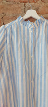 Load image into Gallery viewer, Bella baby blue striped blouse with piping on sleeve