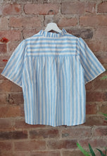 Load image into Gallery viewer, Bella baby blue striped blouse with piping on sleeve