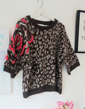 Load image into Gallery viewer, Brown animal print sequin shoulder sweater