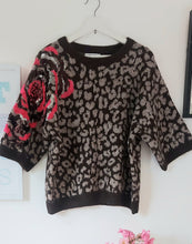 Load image into Gallery viewer, Brown animal print sequin shoulder sweater