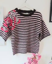 Load image into Gallery viewer, Sequin sleeve 3/4 sleeve stripe knit