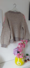 Load image into Gallery viewer, Beige stripe embroidered sleeves sweater