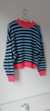 Load image into Gallery viewer, Jenny neon pink trim navy and blue striped jumper
