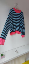 Load image into Gallery viewer, Jenny neon pink trim navy and blue striped jumper