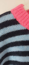 Load image into Gallery viewer, Jenny neon pink trim navy and blue striped jumper
