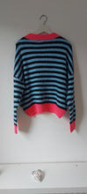 Load image into Gallery viewer, Jenny neon pink trim navy and blue striped jumper