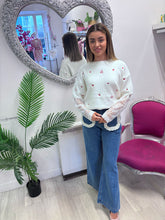Load image into Gallery viewer, Alli red hearts white light knit sweater