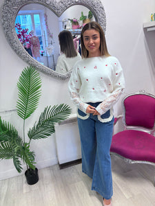 Alli red hearts white light knit sweater