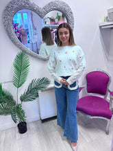 Load image into Gallery viewer, Alli red hearts white light knit sweater