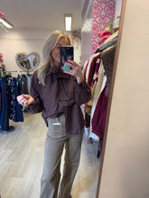 Load image into Gallery viewer, Ellie chocolate brown bow tie denim blouse