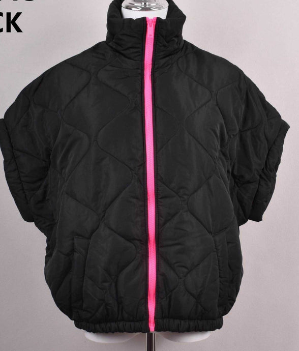 Ali black padded neon pink zip gilet/jacket