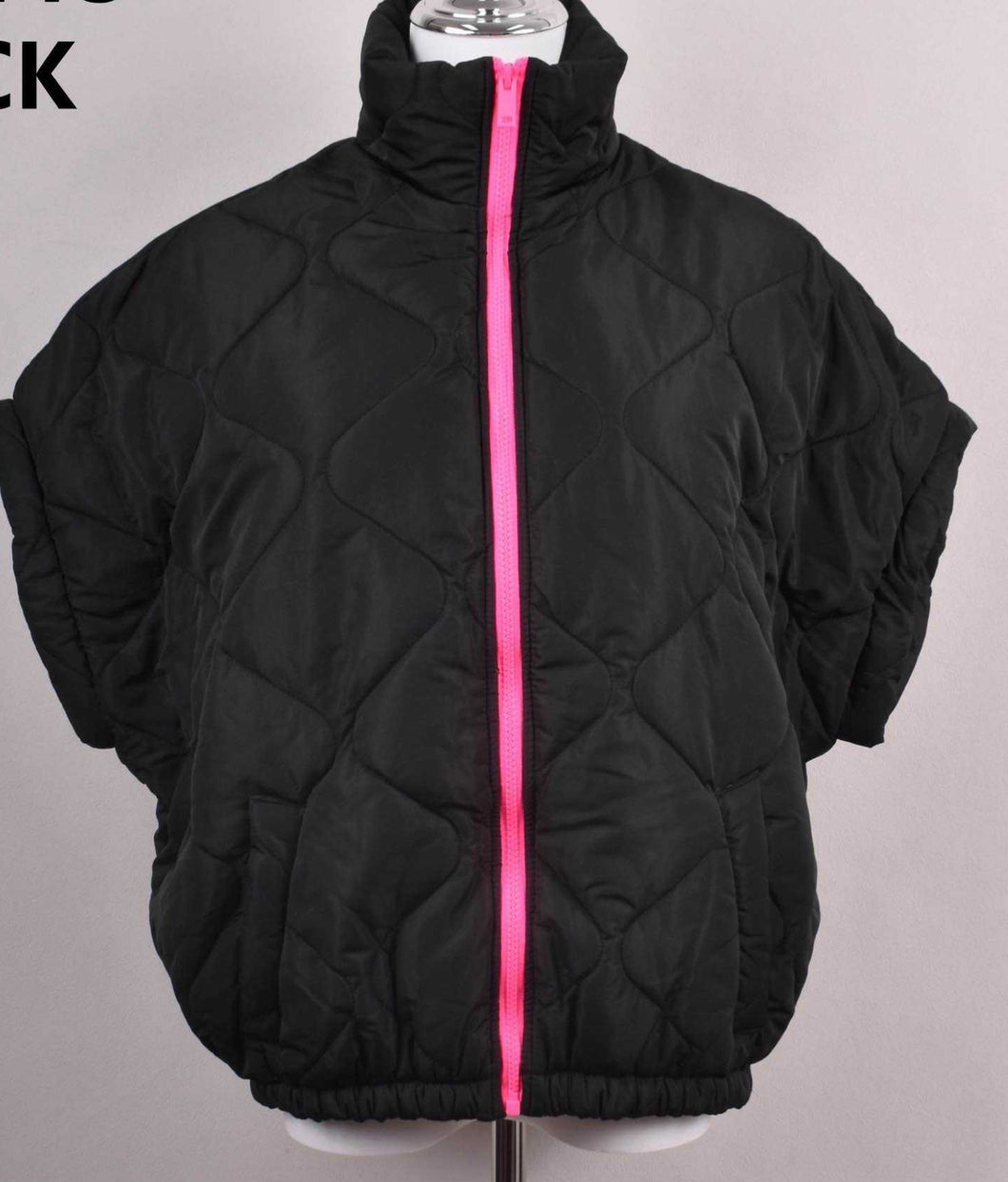 Ali black padded neon pink zip gilet/jacket