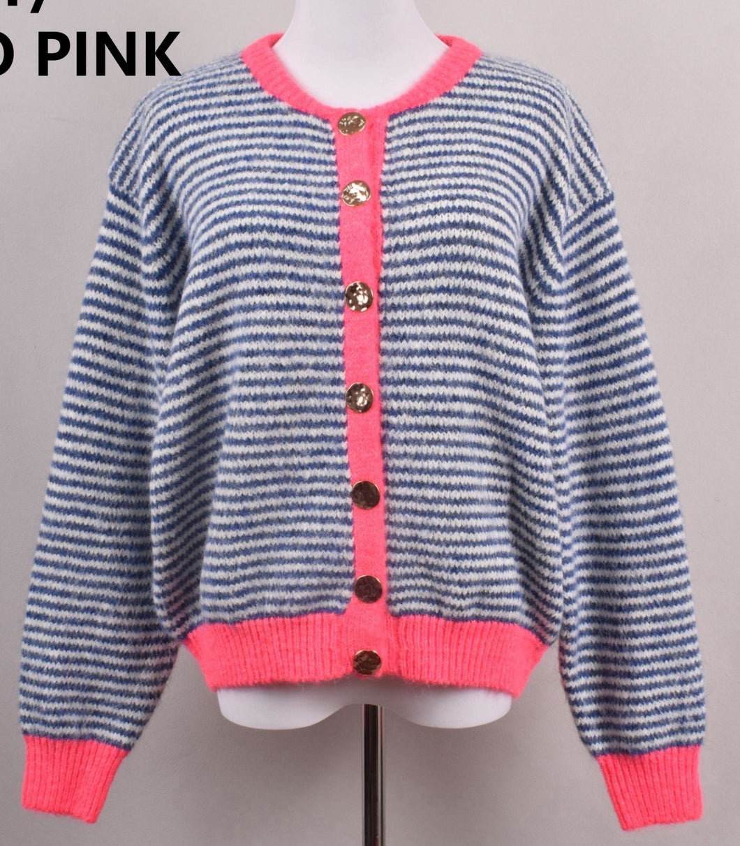 Ali neon pink trim striped cardigan
