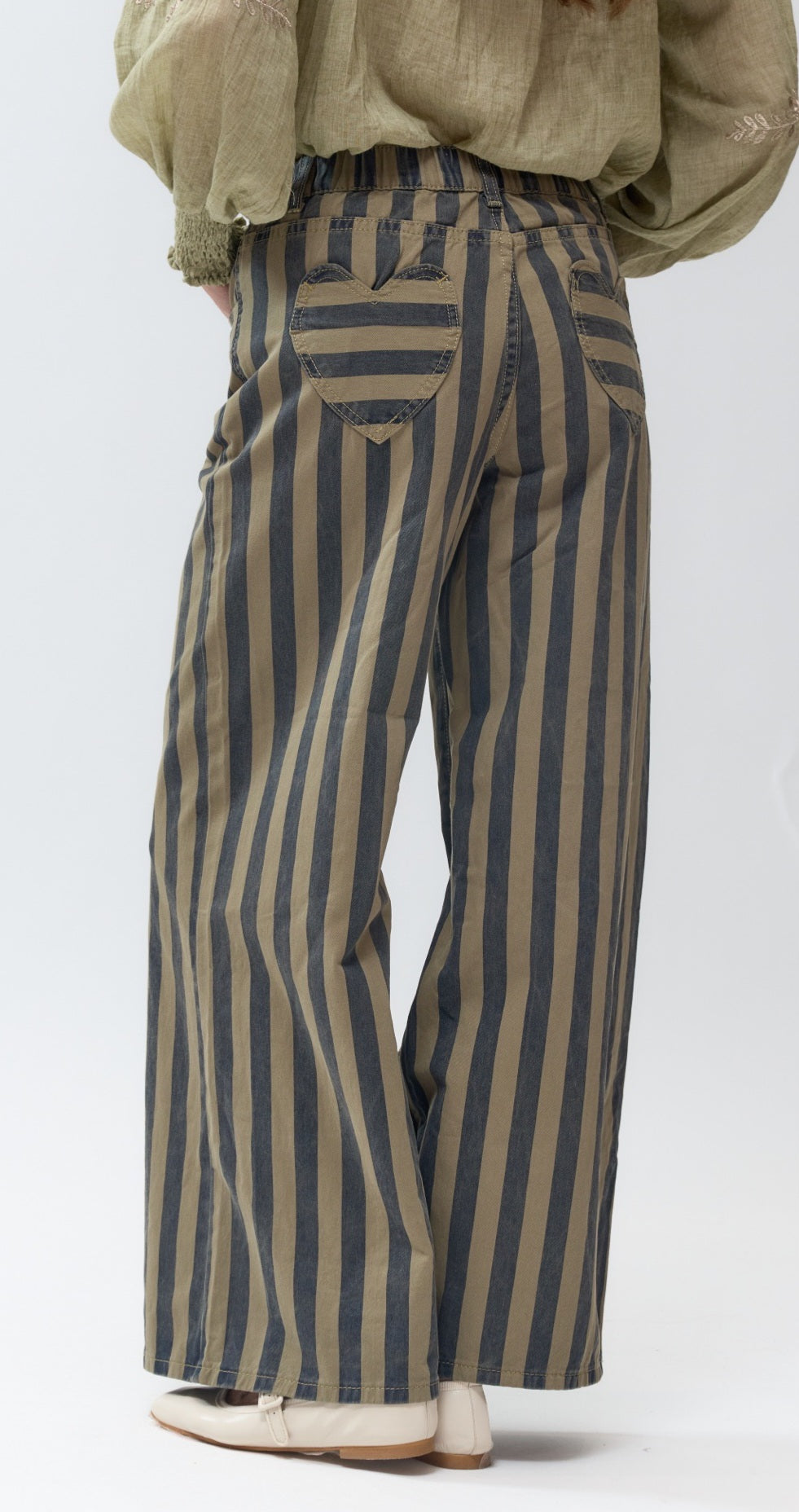 Ali khaki stripe heart pocket jeans