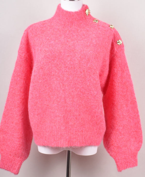 Ali hot pink cosy knit buttons sweater