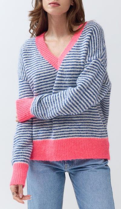 Ali neon pink and blue stripe cosy knit sweater