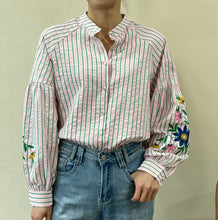 Load image into Gallery viewer, Fifi sleeve detail pin stripe blouse