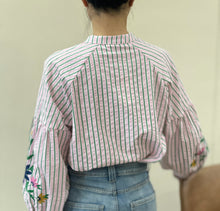 Load image into Gallery viewer, Fifi sleeve detail pin stripe blouse