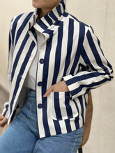 Load image into Gallery viewer, Fifi navy ruffle collar striped jacket