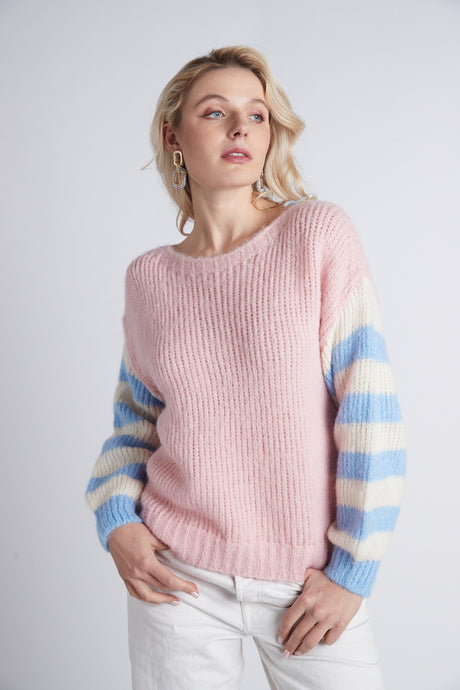 Bibi strioe sleeve baby pink knit sweater