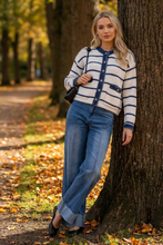 Load image into Gallery viewer, Lucy striped navy white denim cardi/jacket